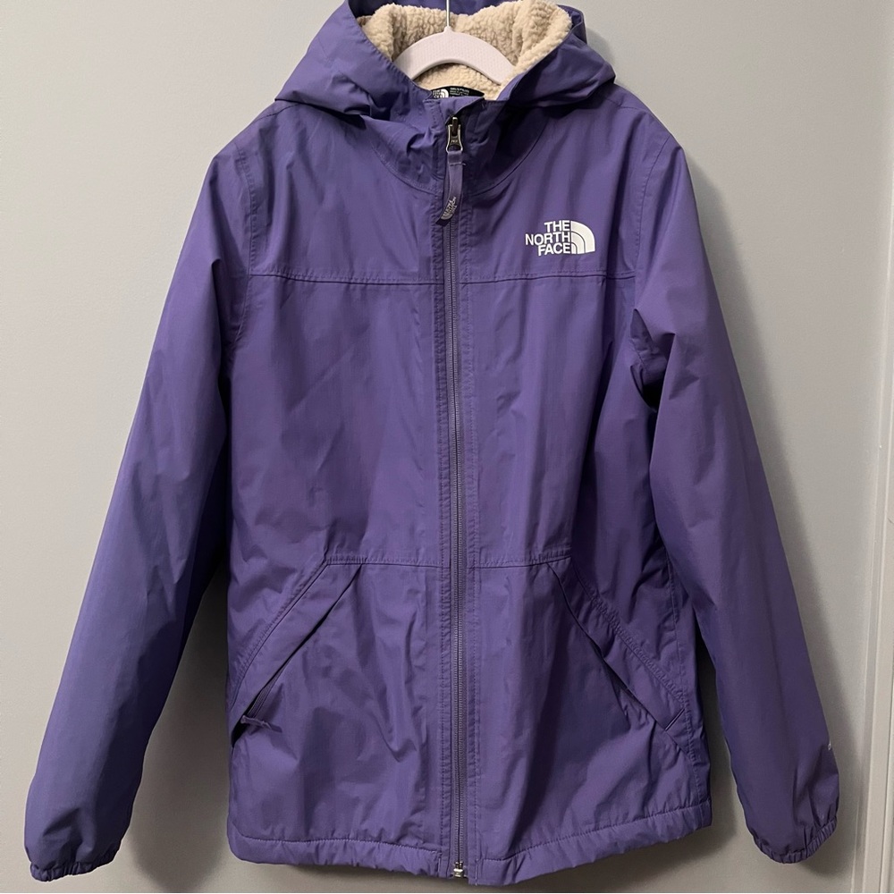 THE NORTH FACE Purple Kids Hooded Raincoat with Sherpa Lining